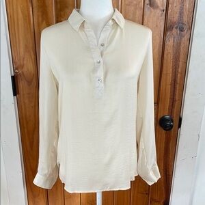Dolan Anthropologie Cream Satin Knit Top Tunic  Long Sleeve XS oversized